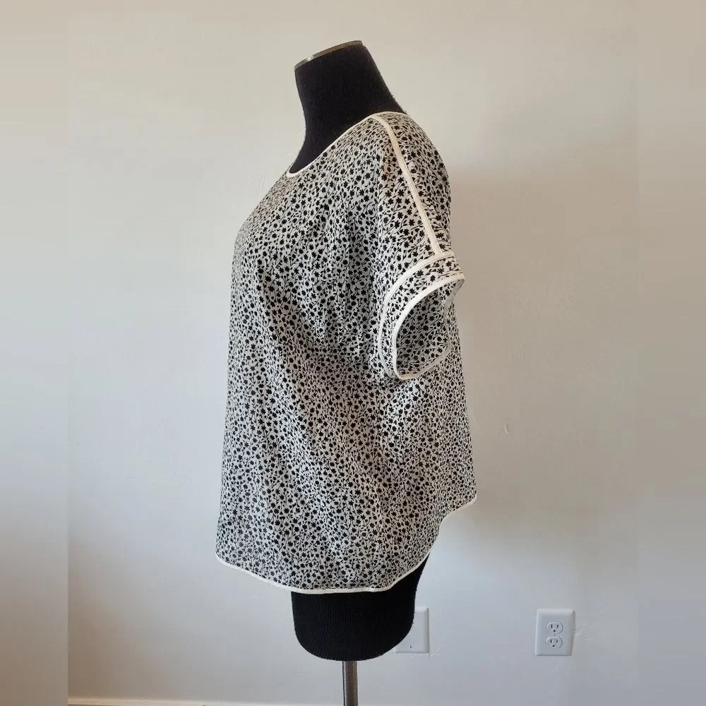 Tory Burch Silk Cotton Blouse Floral Boxy Oversized Summer Lightweight Large